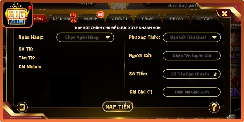 Nạp Tiền HitClub Nhanh Chóng An Toàn – Hướng Dẫn Từ A-Z 1 Gửi tiền HitClub qua ngân hàng
